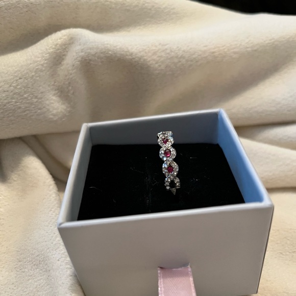 S925 SIMULATED OVAL RUBY & CRYSTAL RING | SIZE 8 - Picture 11 of 14